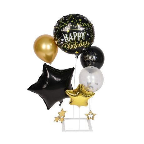 Набор воздушных шаров тм Fntastic 6 шт с подставкой, фольга, пластик, картон, "Happy Birthday", черн