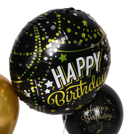 Набор воздушных шаров тм Fntastic 6 шт с подставкой, фольга, пластик, картон, "Happy Birthday", черн