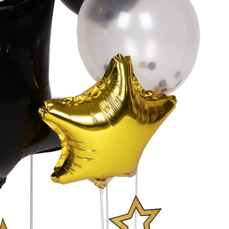 Набор воздушных шаров тм Fntastic 6 шт с подставкой, фольга, пластик, картон, "Happy Birthday", черн