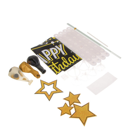 Набор воздушных шаров тм Fntastic 6 шт с подставкой, фольга, пластик, картон, "Happy Birthday", черн