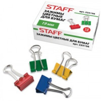 Зажимы д/бумаг STAFF, 32мм, на 140л., комплект 12шт, эконом, черные, в карт.коробка 224608