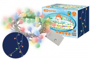 Гирлянда-нить "Шарики" 50LED, 5м, 8реж., разноцв., прозр. шнур, 250 В, TDM SQ0361-0046