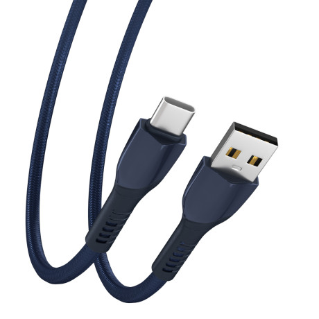 BY Кабель для зарядки Navy Type-C, 1м, Быстрая зарядка 3А, QC, PD 20W, тканевый, синий
