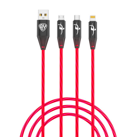 BY ВФХГ Кабель для зарядки Светящийся 3в1 iP/microUSB /Type-C, 1,5м, 2.4А, 12W, красный