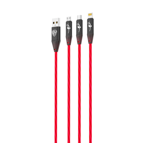 BY ВФХГ Кабель для зарядки Светящийся 3в1 iP/microUSB /Type-C, 1,5м, 2.4А, 12W, красный