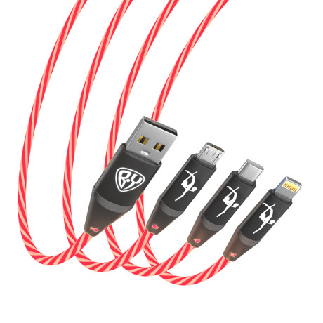 BY ВФХГ Кабель для зарядки Светящийся 3в1 iP/microUSB /Type-C, 1,5м, 2.4А, 12W, красный
