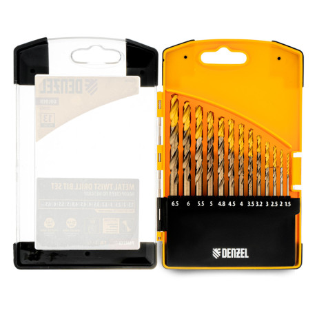 Набор сверл по металлу, 1,5-6,5мм, Р6М5К8-TiN, Golden Tip, 13 шт Denzel