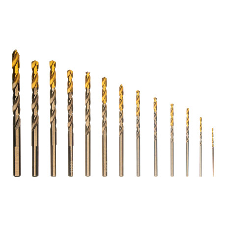 Набор сверл по металлу, 1,5-6,5мм, Р6М5К8-TiN, Golden Tip, 13 шт Denzel