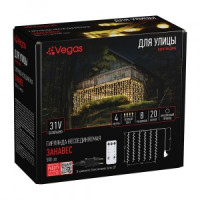 VEGAS Гирлянда-бахрома ул. 31V, 500LED теплый,  4*2,5м/20нит., 2 реж., проз., блок в компл.