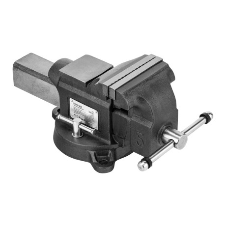 Тиски слесарные BVH-125, 125 мм, поворотные, стальная направляющая, с наковальней //Denzel