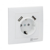 EKF Валенсия роз. СУ 1 мест. 16А с 2 USB 2,1А белая, земля, шторки Al/Cu (корпус PC) EWR16-028-10-2U