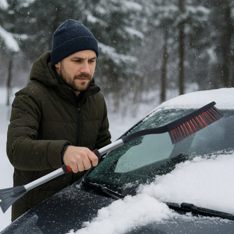 ЕРМАК Щетка для уборки снега с распушенной щетиной+скребок, 90 см