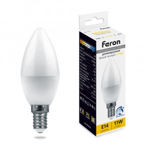 Feron лампа св/д диммир свеча C37 E14 11W(915lm) 2700K 2K матовая 114x37 LB-771 51055