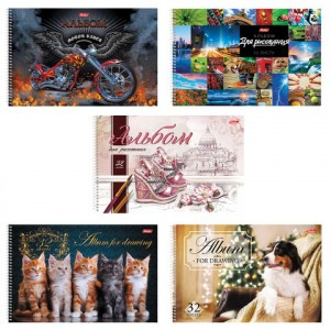 Альбом д/рисования, А4, 32л., спираль, картон, HATBER, 205х300 мм, "Ассорти", 32А4Всп, A274705