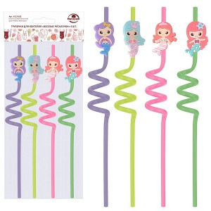 Трубочки для напитков "Веселые русалочки" 27см, 4шт/уп, цена за уп (кратность 5!!!) 13-162 Мультидом