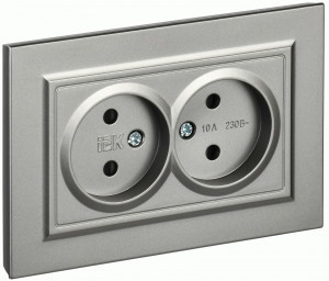 IEK BRITE роз. СУ 2 мест. 10A сталь (шторки) РСш12-2-БрС BR-R23-10-K46-F