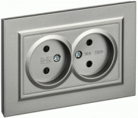 IEK BRITE роз. СУ 2 мест. 10A сталь (шторки) РСш12-2-БрС BR-R23-10-K46-F