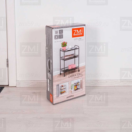 Этажерка 3-х пол. "Ладья 33КС" графит Э356Г столик дер., 2 полки, колеса 450х300х650мм