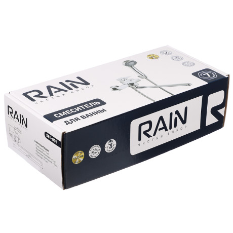 RAIN Смеситель для ванны Цитрин, прямой излив 30см, душ. набор, картридж 35мм, латунь, хром