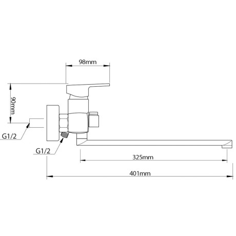 RAIN Смеситель для ванны Цитрин, прямой излив 30см, душ. набор, картридж 35мм, латунь, хром