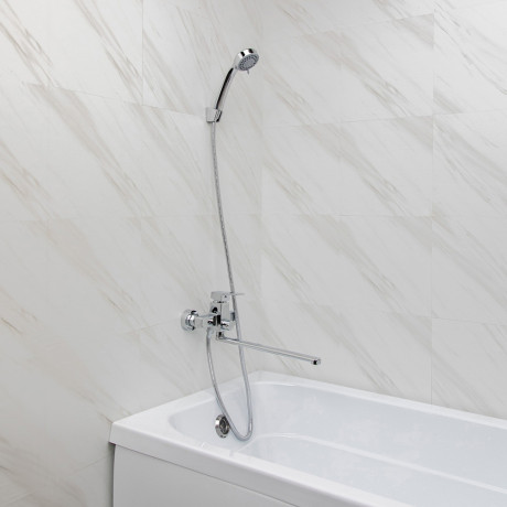 RAIN Смеситель для ванны Цитрин, прямой излив 30см, душ. набор, картридж 35мм, латунь, хром