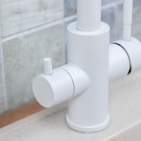 СоюзКран Смеситель для кухни с фильтром для пит. воды, картридж 35мм, нерж. сталь, белый SS01-G132