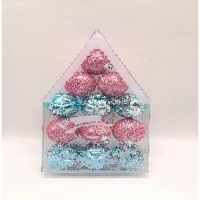 Набор елочных украшений JT25-AL048 5см 12шт Шары розовые/голубой(6шт розовые блестящие, 3шт голубые) (112)