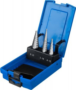 Набор ЗУБР ступенчатых сверл по мет. ст. Р6М5, d=3-14мм, 12ступ. d=4-12мм 5 ступ., d=6-20мм 14ступ.