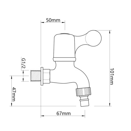Кран водоразборный, 1/2" (15 мм), пластик, ручка-флаг, со штуцером, белый
