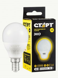 СТАРТ ЭКО шар E14 10W(800lm) 2700К 2K 89х47 матовая пластик WS