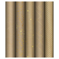 Упаковочная бумага крафт 70*100см, MESHU &quot;Golden Pattern&quot;, 80г/м2, отд.фольгой,5 дизайнов Арт.360830