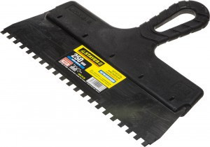 Шпатель STAYER "PROFESSIONAL" нержавеющий зубчатый с пластмассовой ручкой, 250мм, зуб 6х6мм