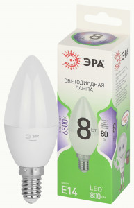 ЭРА GREEN LINE лампа св/д свеча E14 B35 8W(800lm) 6500K 6K B35-8W-865-E14 GL 38x125 67101