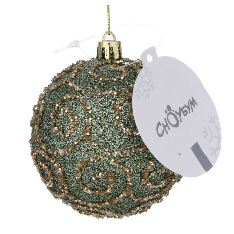 СНОУ БУМ Шар пластик 8 см, зеленый, с узором
