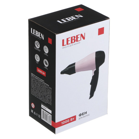 LEBEN Фен для волос, складной, 1000 Вт, 2 скорости, розовый, концентратор