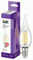 IEK Лампа св/д CВ35 свеча на ветру 7W 3000К 2K E14 серия 360° (филамент) LLF-CB35-7-230-30-E14-CL