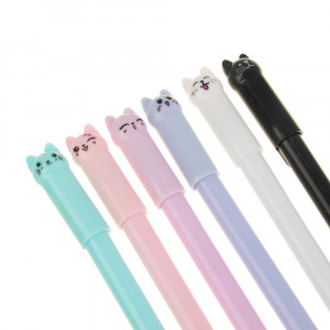 Ручка гелевая синяя, колпачок в форме котика с хвостом, 6 цветов корпуса