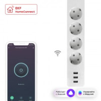 EKF HomeСonnect Wi-Fi Умный сет. удл. ПВС 4 роз. 16А земля, 1.8 м, 3хUSB ДУ (PC-корпус) RCE-1-WF