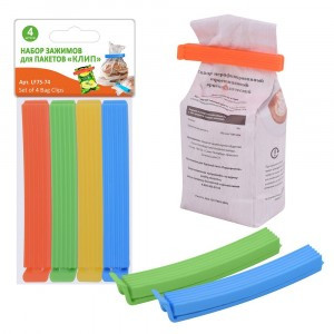 Зажимы д/пакетов "Клип", набор 4шт/уп,цена за уп,10см (кратность 12шт!!!), пластик LF75-74 Мультидом
