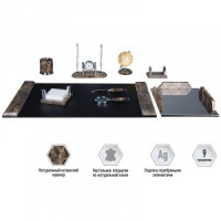 Набор настольный подарочный Delucci 9 предметов, испанский мрамор с серебр.отделкой, часы Арт.266933