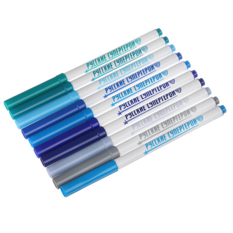 BY Русские Супергерои Фломастеры, 50цветов, большие, смываемые, пласт.бокс - подставка