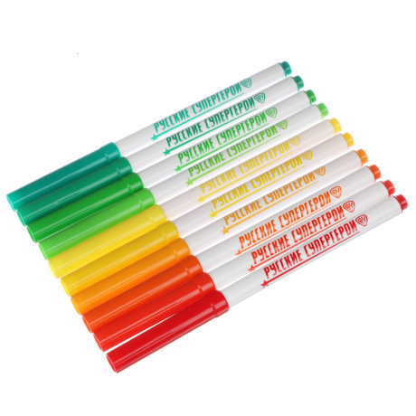 BY Русские Супергерои Фломастеры, 50цветов, большие, смываемые, пласт.бокс - подставка