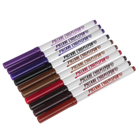 BY Русские Супергерои Фломастеры, 50цветов, большие, смываемые, пласт.бокс - подставка