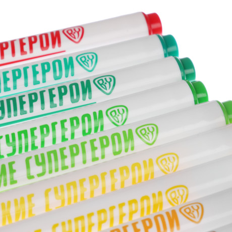 BY Русские Супергерои Фломастеры, 50цветов, большие, смываемые, пласт.бокс - подставка