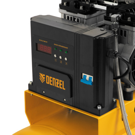Компрессор безмасляный, малошумный DLS 2250/100, 2250 Вт, 3x750, 100 л, 410 л/мин блок управления/ Denzel