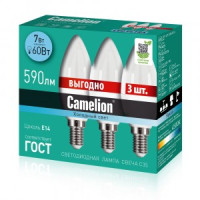 Camelion ПРОМО Свеча E14 7W(590lm) 4500K 4K матов. 98x37 BL3 (цена за 1шт) LED-C35-3/845/E14