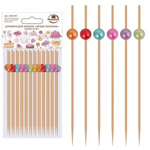Шпажки для канапе Яркие бусинки 12см, н-р 24шт/уп, цена за уп (кратн 6!!!) дерево VL80-590 Мультидом