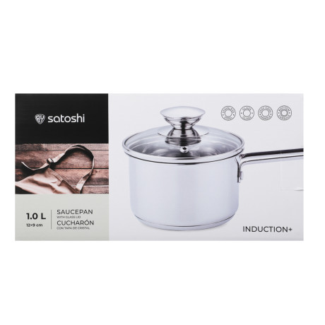 SATOSHI Мини Ковш 12х9,0см. 1,0 л. со стекл. крышкой, индукция