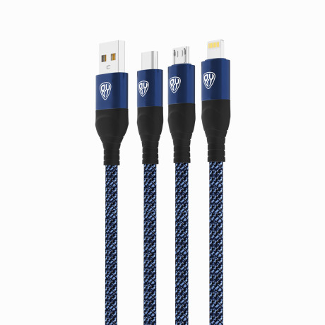BY Кабель для зарядки Diverse 3в1 iP/microUSB /Type-C, 1,5м,Быстрая зарядка 2.4А,12W,тканевый,синий