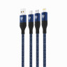 BY Кабель для зарядки Diverse 3в1 iP/microUSB /Type-C, 1,5м,Быстрая зарядка 2.4А,12W,тканевый,синий